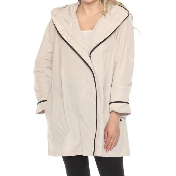 NEW JOSEPH RIBKOFF hooded lightweight coat in moonstone/black